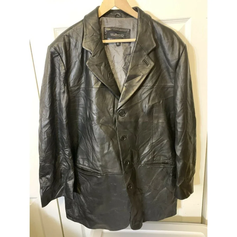 MURANO Men’s Sz XL‎ Black Leather Jacket Lamb Skin